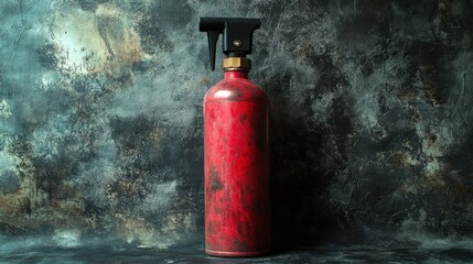 Obraz premium A high-capacity industrial fire extinguisher against a dark metal textured background