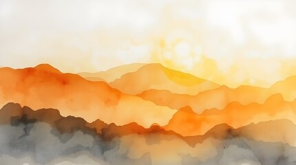 Soft, flowing layers of orange & gray blend harmoniously to depict a mountainous landscape. The gentle gradient suggests the warm glow of a sunrise or sunset, casting subtle light over the peaks