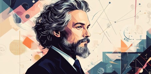 Artistic Portrait of a Man with Graying Hair and Beard