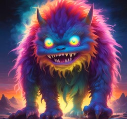 Fototapeta premium Illustration of fluffy and cute small monster.