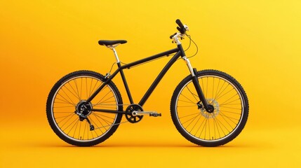 Fototapeta premium A modern mountain bike in front of a vibrant yellow background, highlighting its sleek design