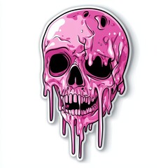 Fototapeta premium Pink melting skull illustration, bold artistic depiction of a surreal skull with dripping texture and vibrant design