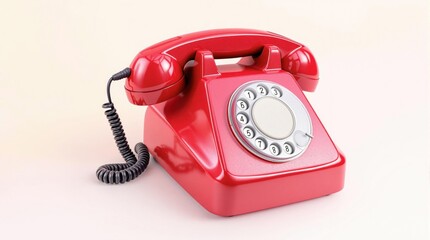 Retro Style Red Rotary Phone on Pale Background