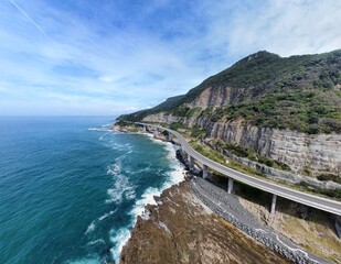 Sea Cliff Bridge - Aerial Drone Footage of Iconic Coastal Highway in Australia © Aelis Vision