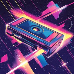 Obraz premium Retro VHS Cassette in Neon Space Art