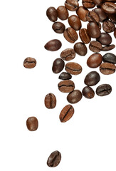 falling coffee beans isolated on white or transparent png