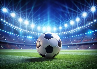 Close-Up Soccer Ball on Vibrant Blue Field, Brightly Lit