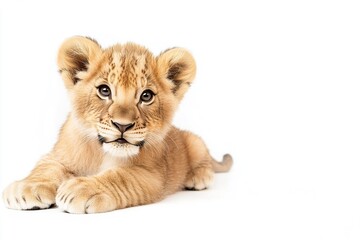 Obraz premium Close up of a baby lion resting. World Wildlife day.