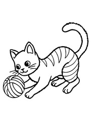 Naklejka premium Kitten coloring page illustration playing with yarn ball for kids concept