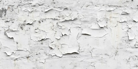 Obraz premium Textured white wall with peeling paint in shades of grey and light tones centered, ample copy space for design, perfect for backgrounds.