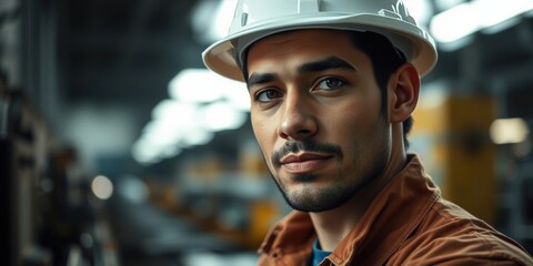 Industrial Worker in a Factory Setting Wearing a Hard Hat and Safety Gear
