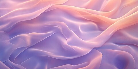 Fototapeta premium Translucent chiffon fabric in soft pastel hues of pink and lavender flowing elegantly, creating an abstract textured background with gentle waves.