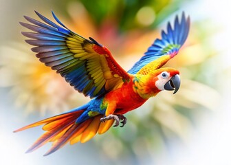 Fototapeta premium Colorful Flying Parrot, Tilt-Shift Miniature, Isolated PNG