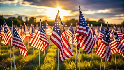 Colorful Flags Wave Gently in the Breeze, Soft Bokeh Background