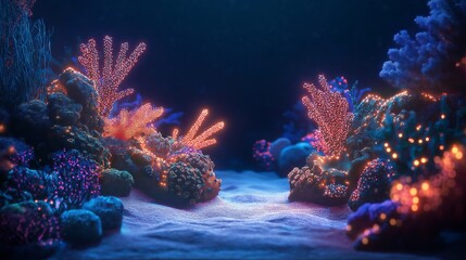 Fototapeta premium Underwater Christmas scene with glowing coral and tech decor