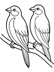 Fototapeta premium Coloring page of two birds sitting on a branch in black and white outline