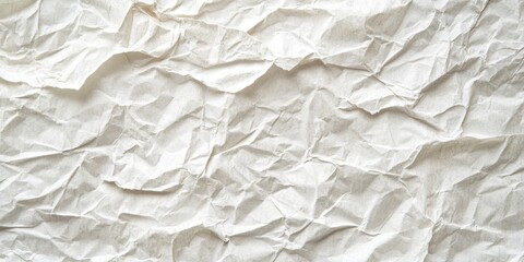 Obraz premium Crumpled white recycled paper texture with intricate creases and shadows creating a subtle, organic background ideal for text placement.
