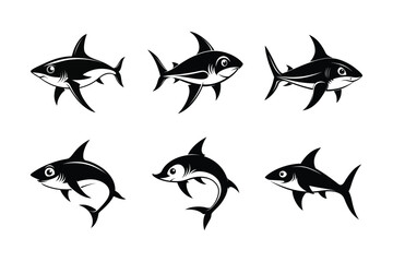 Thresher Shark (Alopias vulpinus) mammal animal, labeled silhouette vector art illustration.