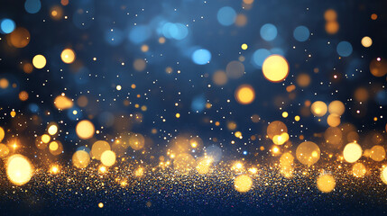 Obraz premium Beautiful Bokeh Lights in Golden and Blue Color Scheme for Festive Celebrations
