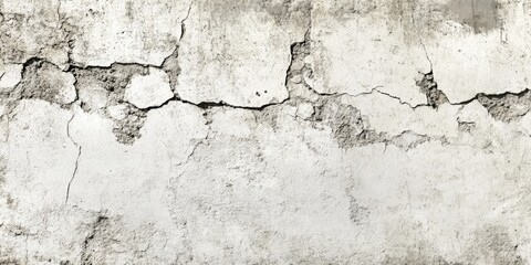 Obraz premium Cracked weathered cement texture in grayscale on a vintage white background, creating a grungy retro wall pattern with intricate details.