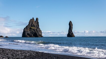 Reynisdrangar sea stacks in Vik, Iceland.