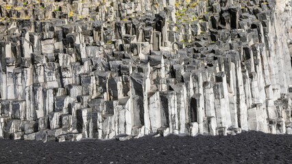 Hexagonal basalt columns at Reynisfjara Beach, Iceland.