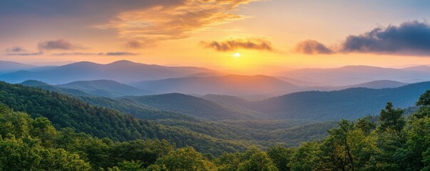Scenic sunrise over a mountain range, majestic and serene.