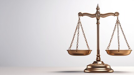 A detailed image of a golden balance scale symbolizing justice, law, and fairness, set against a minimalist background.