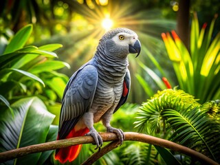 Obraz premium Congo Grey Parrot: Majestic African Bird with Vibrant Red Tail