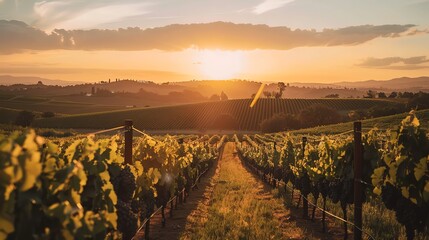 Fototapeta premium A vineyard at sunset.