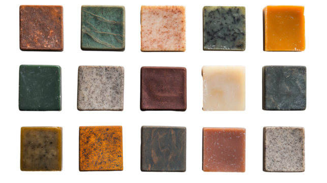 Set of handmade soap bars isolated on transparent background