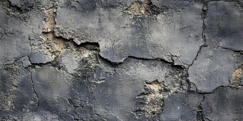 Obraz premium Aged gray concrete wall with cracks and rough texture in varying shades of gray featuring darker tones and light patches ideal for background use