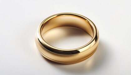 Golden wedding ring, white background