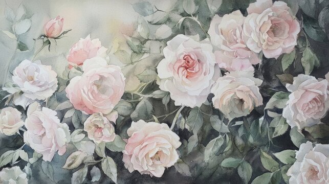 Watercolor Painting of Pink Roses