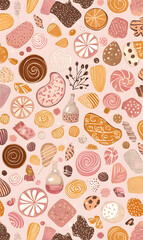 Collection of Tile Patterns Featuring Intricate Geometric and Floral Motifs, Hand-Drawn Doodles, and Traditional Ethnic Designs in Muted and Vibrant Color Palettes