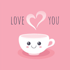 Valentine's day card with a cup and a steam heart