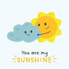Valentines day card with a sun and a cloud in pastel colors