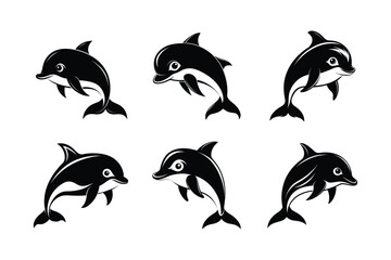 Naklejka premium Vaquita (Phocoena sinus) mammal animal, labeled silhouette vector art illustration.