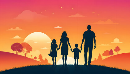 Family walking at sunset on Easter Sunday