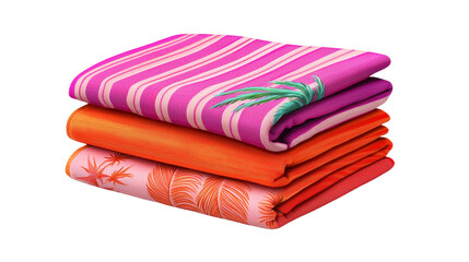 Colorful stacked beach towels in vibrant shades, perfect for summer days by the pool or beach.