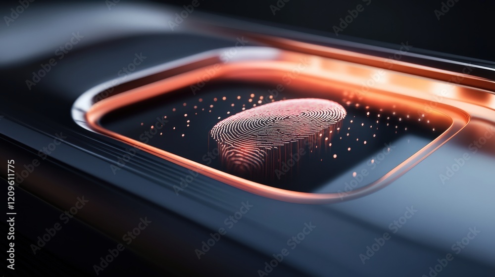 Poster high-tech fingerprint scanner with 3d visual effects and intricate details, showcasing security inno
