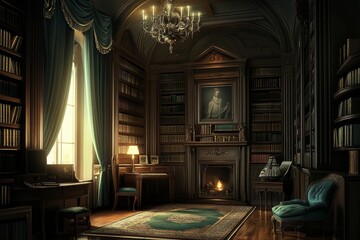 Fototapeta premium Cozy reading nook in a vintage library