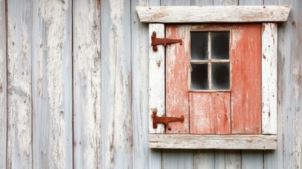 A vibrant red window frame contrasts with a rustic wooden frame, showcasing an inviting design element in a warm architectural setting.