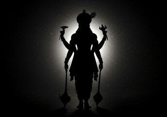 Lord Vishnu Silhouette with Divine Aura in Black and White