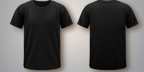 Black T-shirt template mockup, front and back views, isolated on a white background. bokeh background