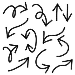 Hand drawn brush vector arrows Icon set.