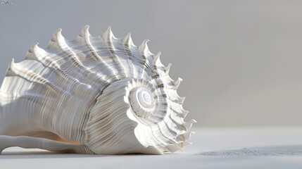 The unique textures and colors of a giant spiral seashell are highlighted in this close-up of the shell , with sunshine shining through the pure blue water above, Generative AI.