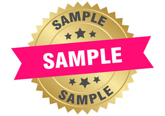 sample. sample round pink and gold label isolated on transparent background
