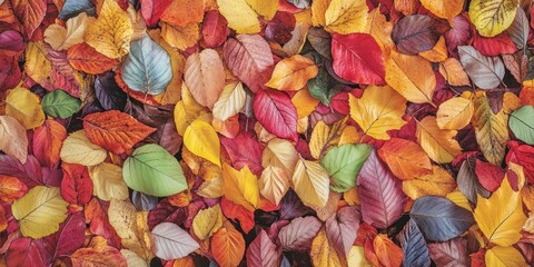 Vibrant autumn leaves in warm reds, oranges, and yellows fill the frame, showcasing seasonal beauty with space for text at the bottom