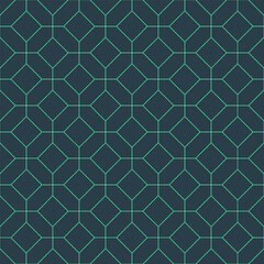 Fototapeta premium Turquoise Elegant Arabic Lattice Outline Geometric Seamless Pattern Vector Abstract Background. Traditional Oriental Ornament Repetitive Wallpaper. Arab Ornamental Design Endless Line Art Illustration